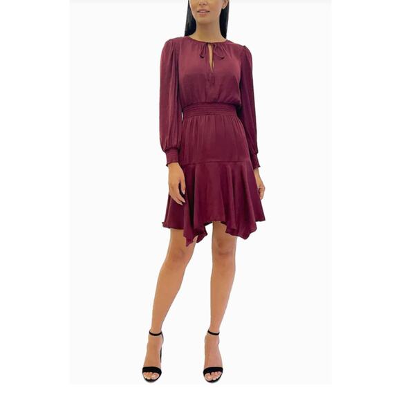 Sam Edelman Tie Neck Long Sleeve Dress 4 NWOT Red Burgundy - Picture 1 of 4